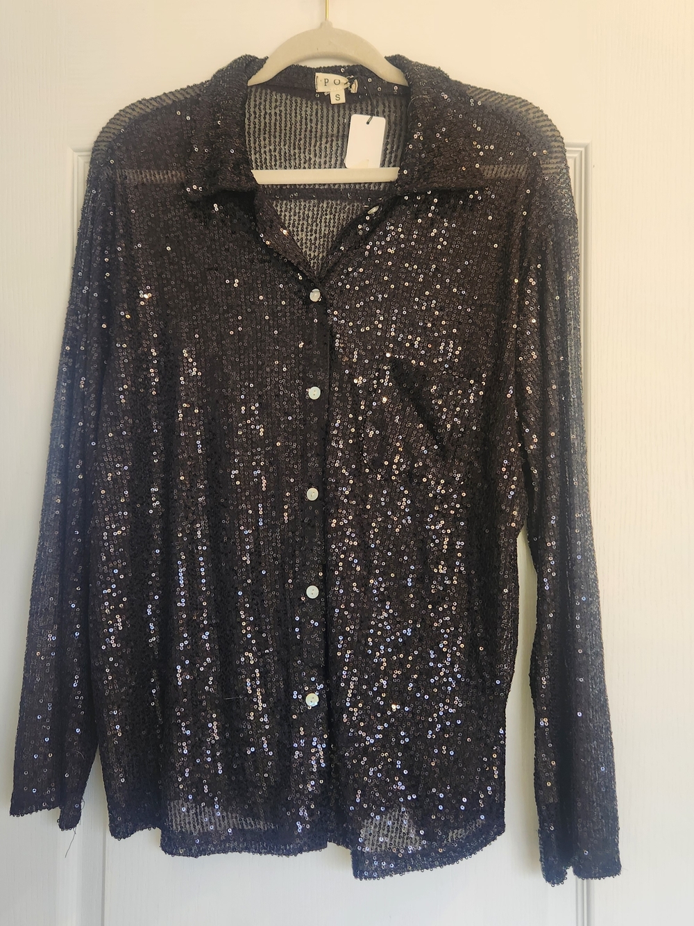 POL Black Sequin Button-Down Shirt S BNWT